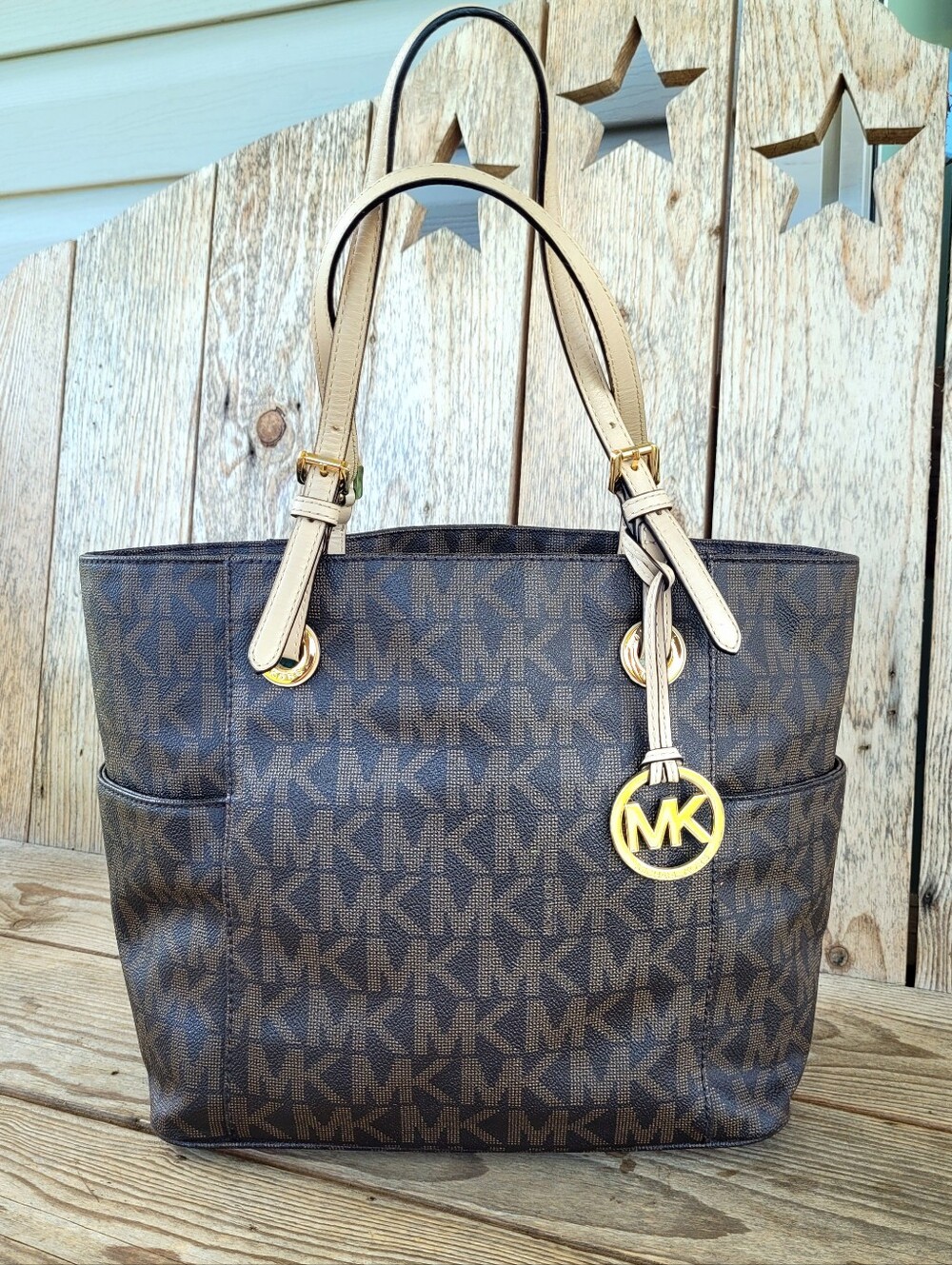 Michael Kors Brown Signature 2016 Jet Set Tote Handbag